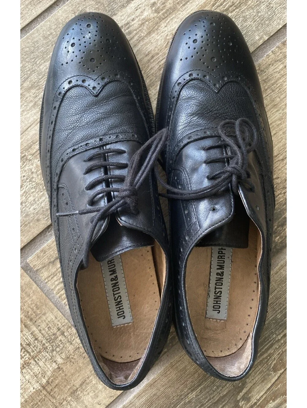 Johnston & Murphy Mens Black Leather Wingtip Dress Shoes 8.5M
